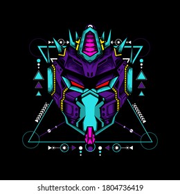 Cyber mask with geometrical pattern on black background, can use for t shirt or logo