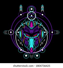 Cyber mask with geometrical pattern on black background, can use for t shirt or logo