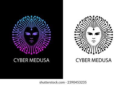 forma del logotipo de cibermedusa Ilustración vectorial con concepto de tecnología
