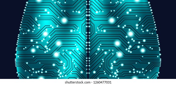 Cyber Mind, Artificial Intelligence Concept. Brain Analysis, Neural Connection Visualization. Futuristic Cyber Technology Innovation, Machine Learning. Big Data Stream between Parts of Cyber Brain.