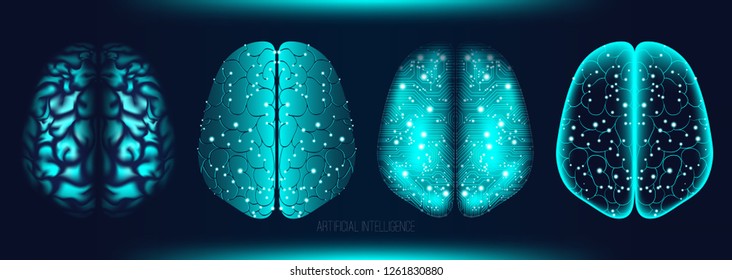 Cyber Mind, Artificial Intelligence Concept. Brain Analysis, Neural Connection Visualization. Futuristic Cyber Technology Innovation, Machine Learning. Big Data Stream between Parts of Cyber Brain.