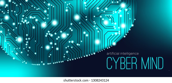 Cyber Mind, Artificial Intelligence Concept. Brain Analysis, Neural Connection Visualization. Futuristic Cyber Technology Innovation, Machine Learning. Big Data Stream between Parts of Cyber Brain.