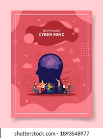 cyber mind concept people discuss meeting front head brain for template of banners, flyer, books cover, magazine with liquid shape flat style