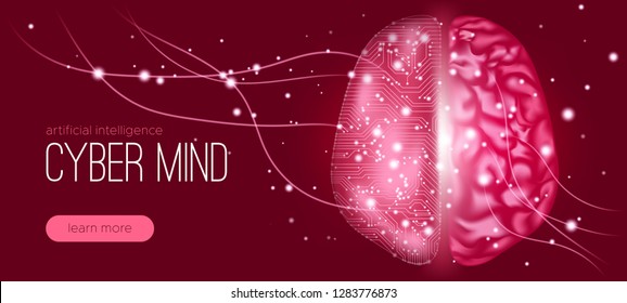 Cyber Mind, Human Brain Analysis. Digital Technology, Science Innovation. Cyber Machine Learning, Virtual Mind Concept. Artificial Intelligence (AI) Design. Neural Connection Visualization, Big Data.