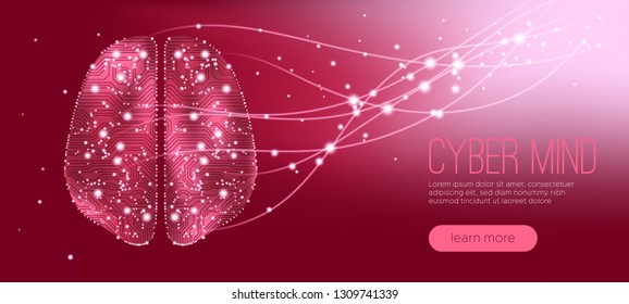 Cyber Mind, Human Brain Analysis. Digital Technology, Science Innovation. Cyber Machine Learning, Virtual Mind Concept. Artificial Intelligence (AI) Design. Neural Connection Visualization, Big Data.