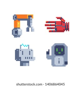 Cyber mind pixel art icons set. Artificial Intelligence Related. Android, Humanoid Robot, Thinking Machine. Design for logo, stickers, web, mobile app. Isolated vector illustration.