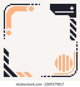 Plantilla de marco de estilo mínimo cibernético, tono Duo negro y naranja, ilustración de arte pixelado