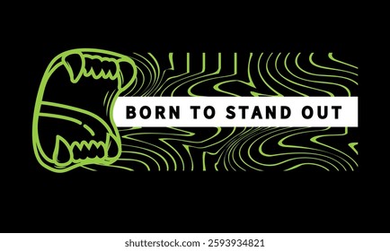 Cyber modern posters with lettering Born to stand out. Futuristic design with perspective grid, tunnel, circle. Posters silhouette minimalistic basic figures. Minimalistic monster throat