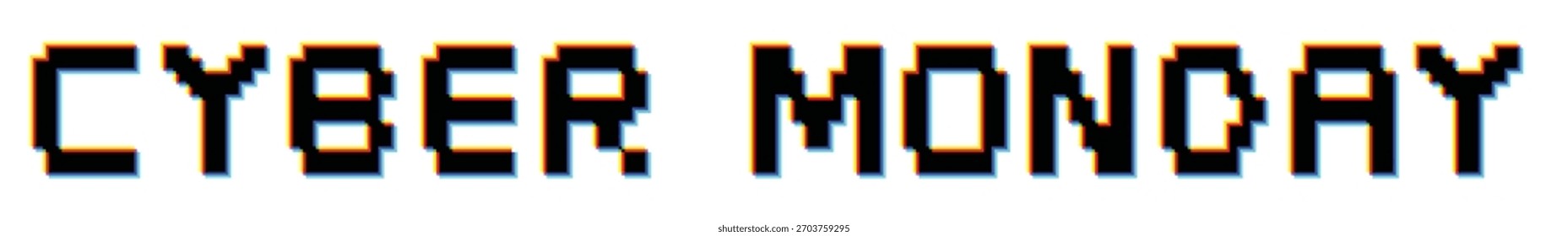 Cyber Monday 2026 efecto óptico de tipografía de píxeles distorsionados para diseños de tecnología y marketing moderno para fondo blanco: estilo digital retro de borde borroso con efecto de ilusión óptica de falla. Vector.