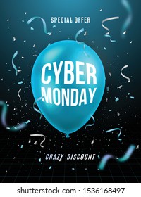 Cyber Monday 3d background. Modern vector design for Sale brochure, flyer, banner and etc.