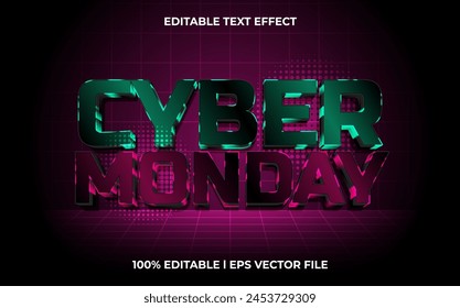 Cyber monday 3d editable vector text effect. glow style text effect.