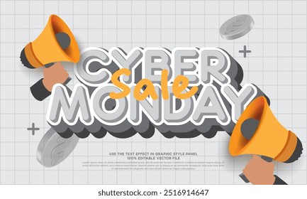 Lunes cibernético con efecto de texto de Vector 3D
