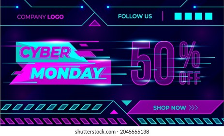 Cyber Monday 50% Off Banner Design, Cyber Security Alert, Social Media Ads Design, Cover Photo, Banner, Poster, Offer, Social Media Post, Gift Card Design, Discount Banner.