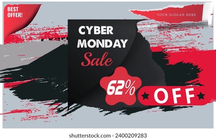 cyber monday 62% Sale square banner template for social media posts, mobile apps, banners design, web or internet ads. new black friday design in 2024
