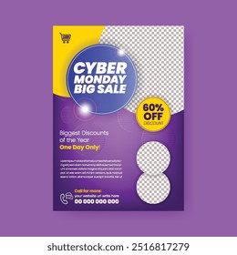 Cyber Monday a4 imprimir folheto ou modelo de cartaz para compras on-line Descontos venda folheto ou cartaz, Moda e-commerce produtos venda folheto design com fundo colorido moderno