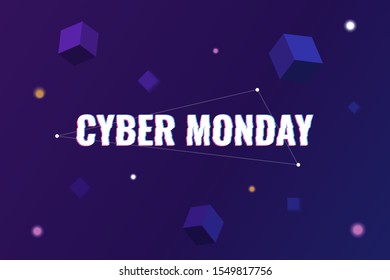 Cyber Monday. Abstract background with distorted inscription and gradient shapes. Cyber Monday Sale background. Vector illustration