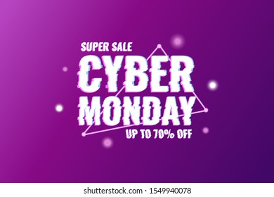 Cyber Monday. Abstract background with distorted inscription and gradient shapes. Cyber Monday Sale background. Vector illustration