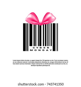 Cyber Monday Background With Bar Code And Pink Bow Sale Banner Design With Copy Space Vector Illustration