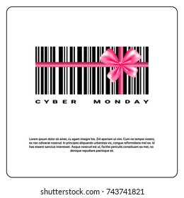Cyber Monday Background With Bar Code And Pink Bow Sale Banner Design With Copy Space Vector Illustration