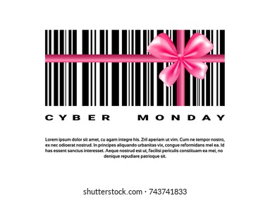 Cyber Monday Background With Bar Code And Pink Bow Sale Banner Design With Copy Space Vector Illustration