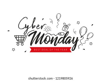 Cyber Monday Background for Best Deal Promotion. Cyber Monday Flyer for Website. Doodle Background.