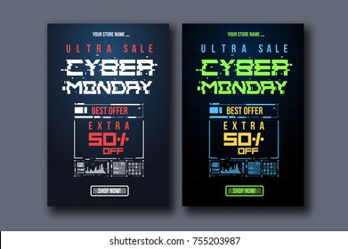 Cyber monday background with futuristic user interface. Sale concept with HUD elements.