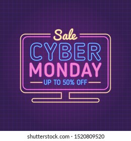 Cyber monday background inside monitor with glowing effect