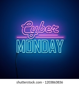 Cyber Monday background. Neon sign. Vector illustration.