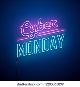 Cyber Monday background. Neon sign. Vector illustration.