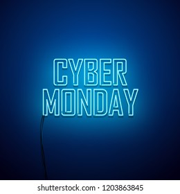 Cyber Monday background. Neon sign. Vector illustration.