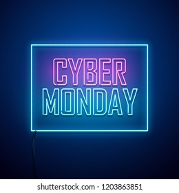 Cyber Monday background. Neon sign. Vector illustration.