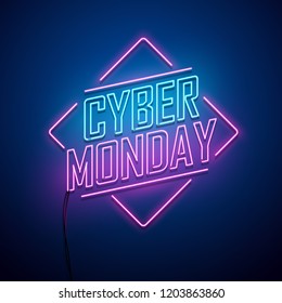 Cyber Monday background. Neon sign. Vector illustration.