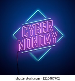 Cyber Monday background. Neon sign. Vector illustration. 