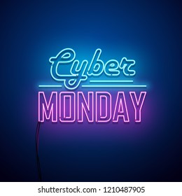 Cyber Monday background. Neon sign. Vector illustration. 