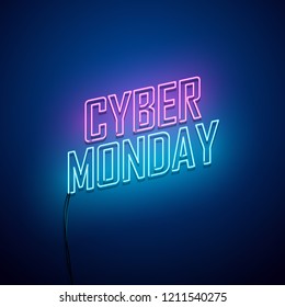 Cyber Monday background. Neon sign. Vector illustration. 