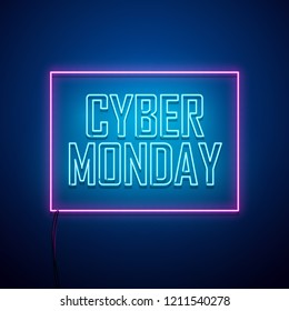 Cyber Monday background. Neon sign. Vector illustration. 