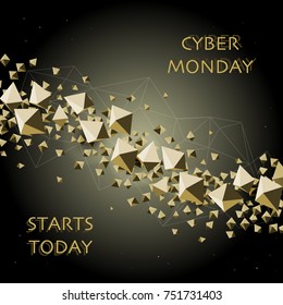 cyber monday background with polygonal figures in space