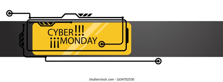 Cyber monday background with with yellow techno frame microchip for banner Cyber Monday Sale. Advertising poster or banner design with abstract elements.