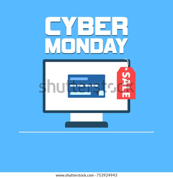 Cyber\
Monday banner with computer monitor and sale\
tag