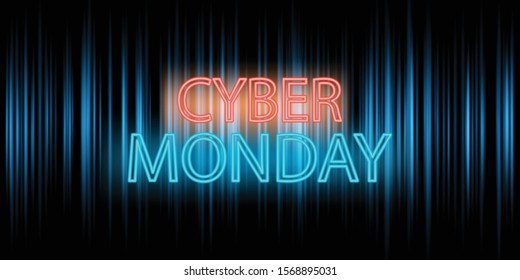 Cyber Montag-Banner-Design mit leuchtenden Neonbuchstaben