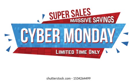 Cyber monday banner design on white background, vector illustration