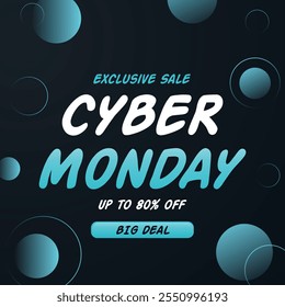 Cyber Monday modelo de design de banner para publicidade. Ilustração vetorial. Até 80% de desconto. Venda Exclusiva. Desconto de 80%. Grande Negócio. 80% de desconto.