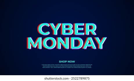 Cyber Monday Banner. Hintergrund für E-Commerce-Veranstaltungen. Online-Einkauf. Lebhafter 3D-Effekt. Vektorgrafik.