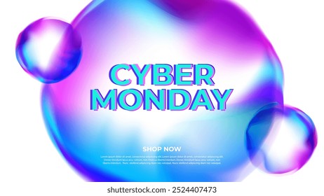 Cyber Monday Banner. Hintergrund für E-Commerce-Veranstaltungen. Online-Einkauf. Lebendige unscharfe Blasen. Helle Farbverläufe. Vektorgrafik.