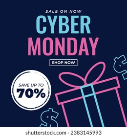 cyber monday banner flyer shopping sale social media ads layout template vector neon design