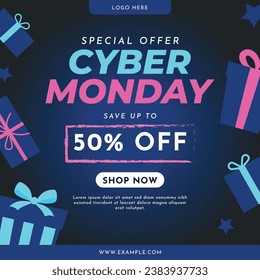 cyber monday banner flyer shopping sale social media layout template ads vector neon design