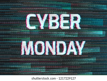 Cyber monday banner with glitch effect.Vector illustration.