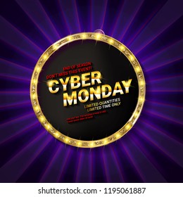 Cyber Monday. Banner with Golden round frame. Vector illustration