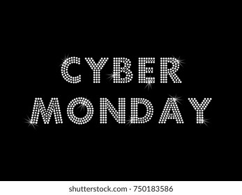 cyber monday banner layout design with shining diamonds effect