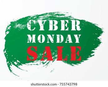 cyber monday banner layout design with text and paint brush spot background